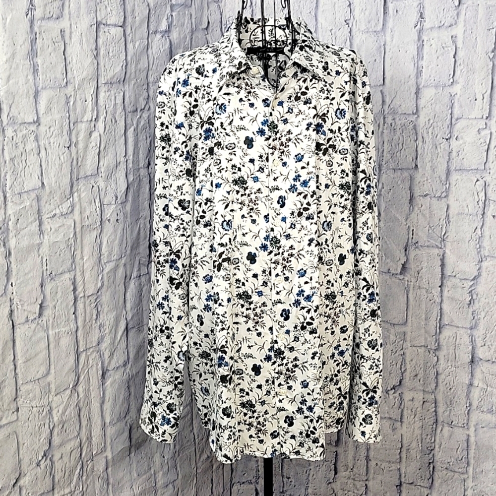 PERRY ELLIS Blue Floral Button Up Shirt XXL Tall